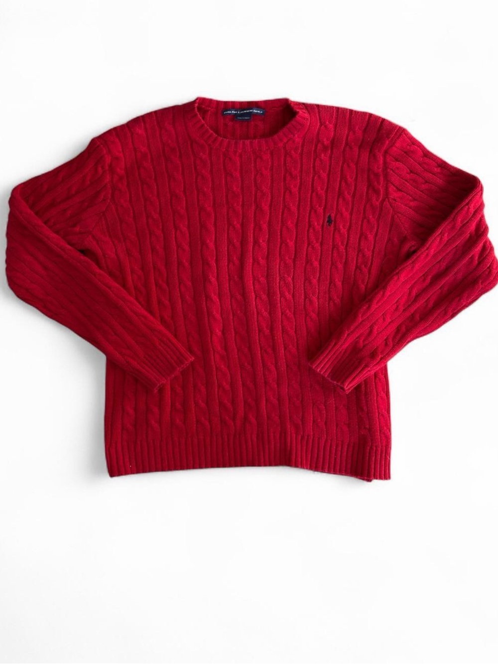 Vintage Ralph Lauren Golf Red 100% Cotton Cable Knit Sweater